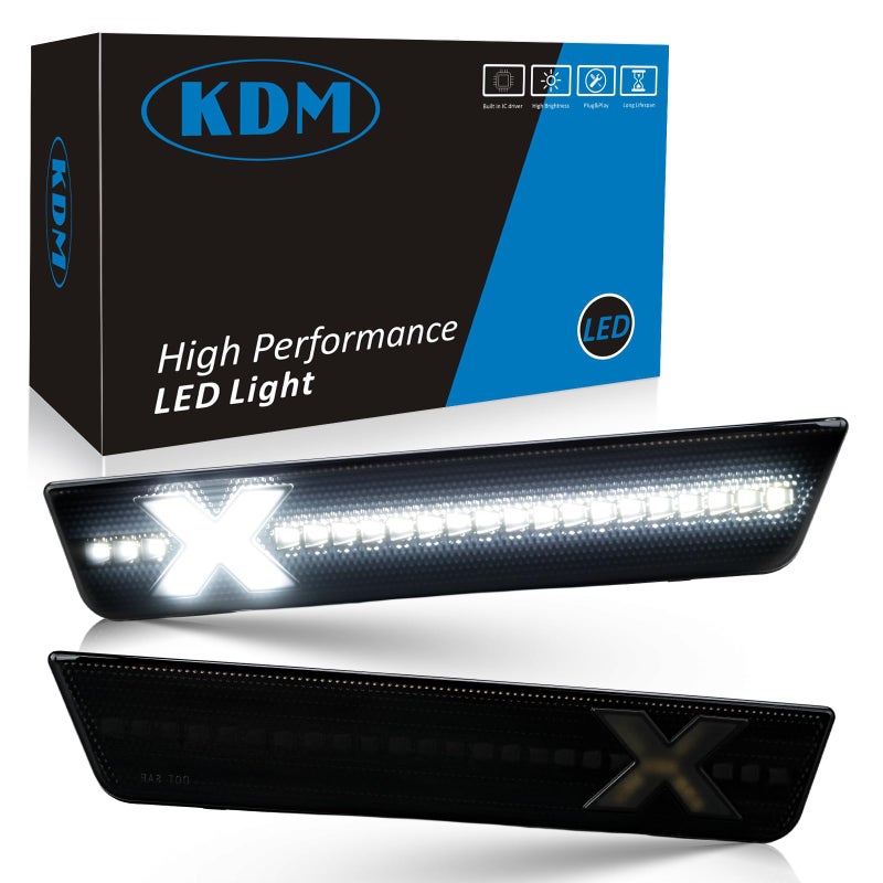 KDM XStyle Smoked Len LED Fender Side Marker Reflectors Lights Fit for 20082014 Dodge Challenger20112014 ChargerRear Bumper Marker Lamp Assembly Bright White2PackPatent Pending